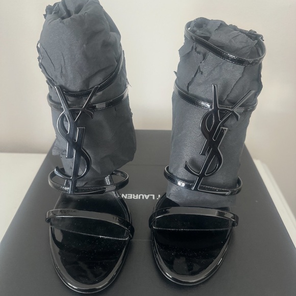 Saint Laurent Black Patent Cassandra Strappy High Heel Sandals 39 - Picture 2 of 8